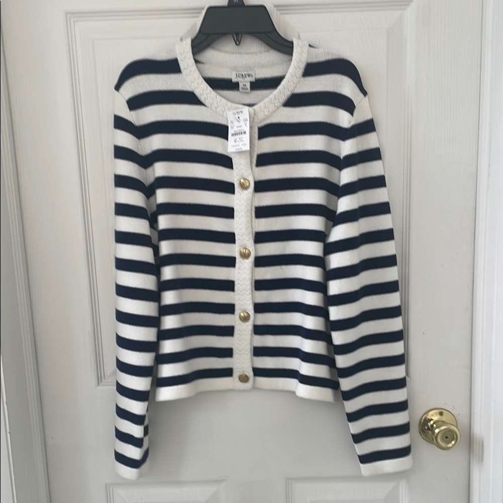 J. Crew Navy and Cream Striped Cardigan